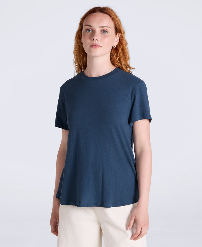 Miley Womens Linen Blend T-Shirt - Navy