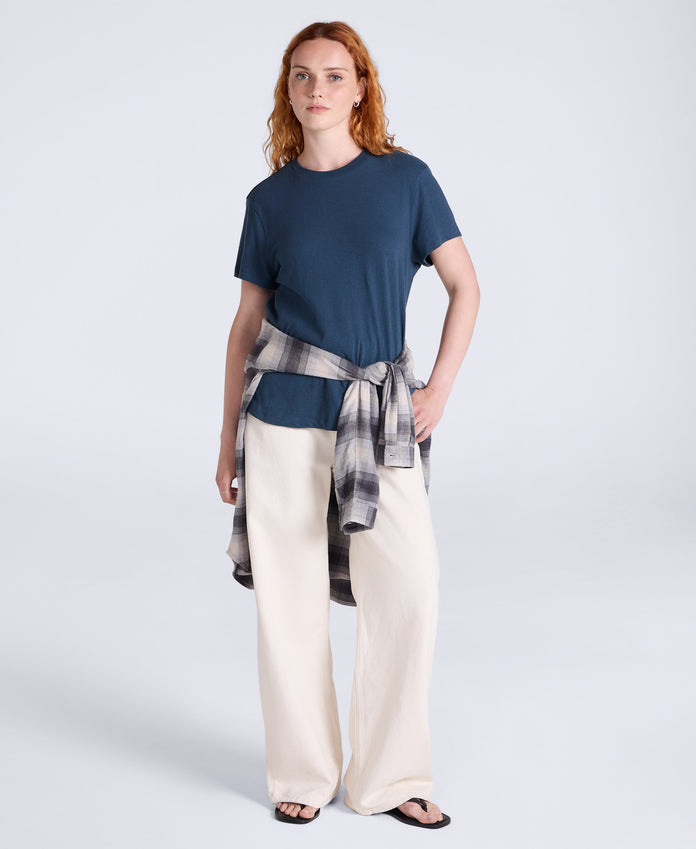 Miley Womens Linen Blend T-Shirt - Navy