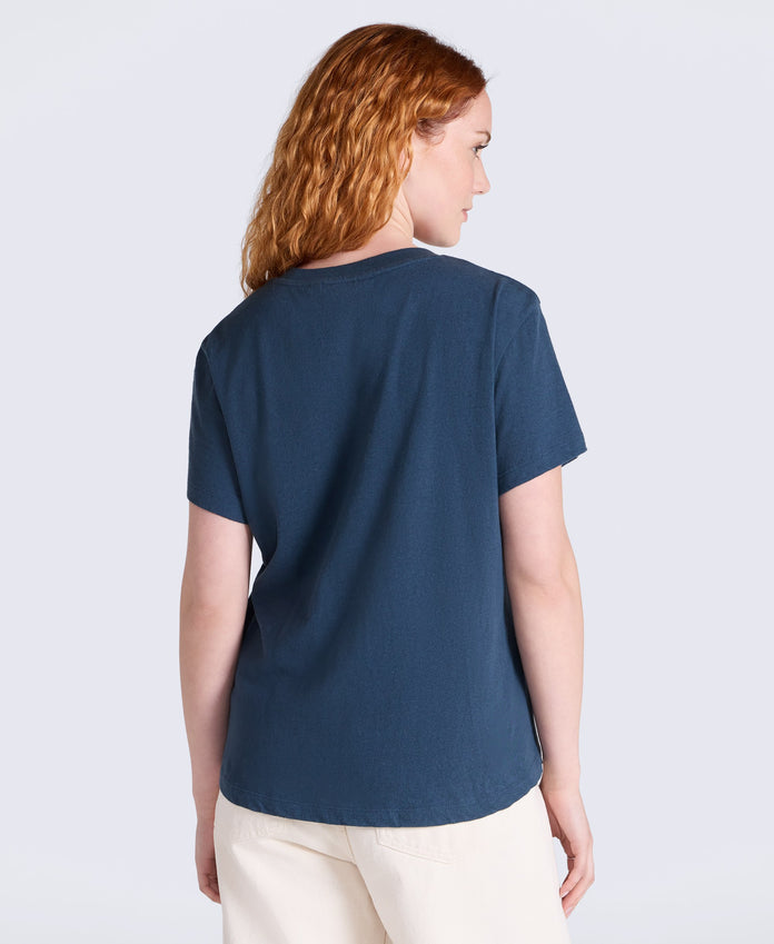 Miley Womens Linen Blend T-Shirt - Navy
