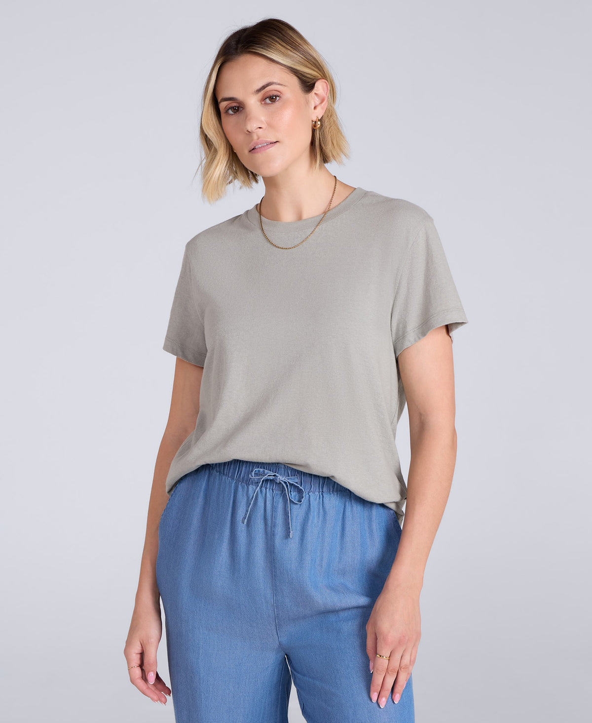 Miley Womens Linen Blend T-Shirt - Pale Green