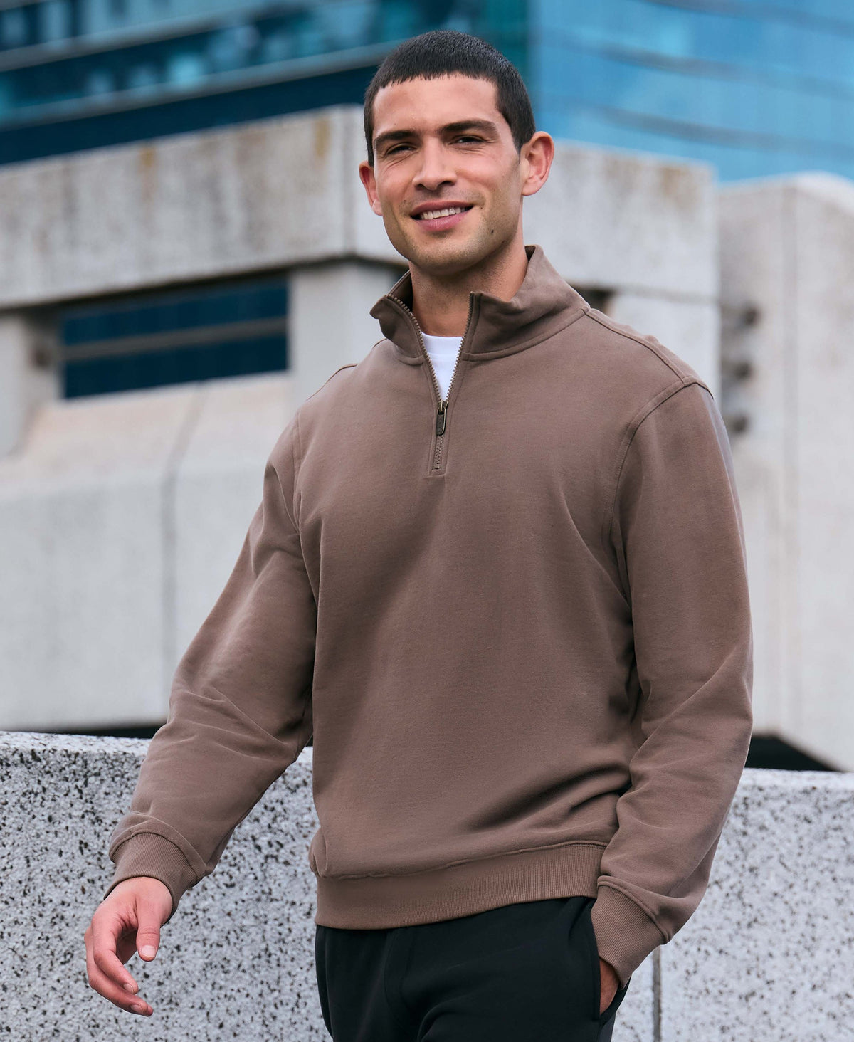 Sid Mens Half-Zip Sweat - Brown