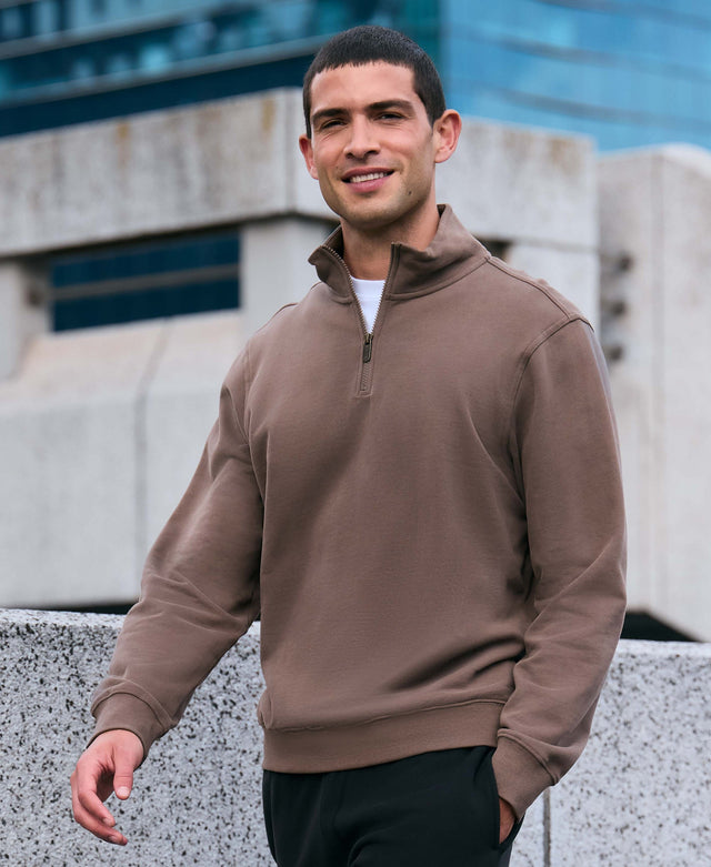 Sid Mens Half-Zip Sweat - Brown