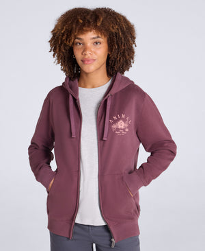 Maya Womens Graphic Zip Through Hoodie - Berry