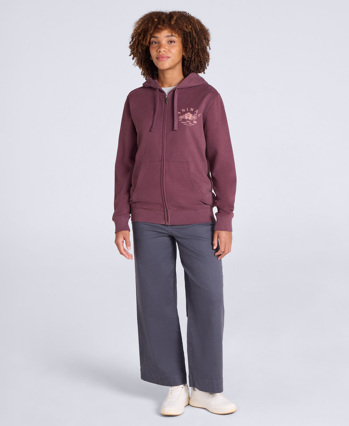 Maya Womens Graphic Zip Through Hoodie - Berry