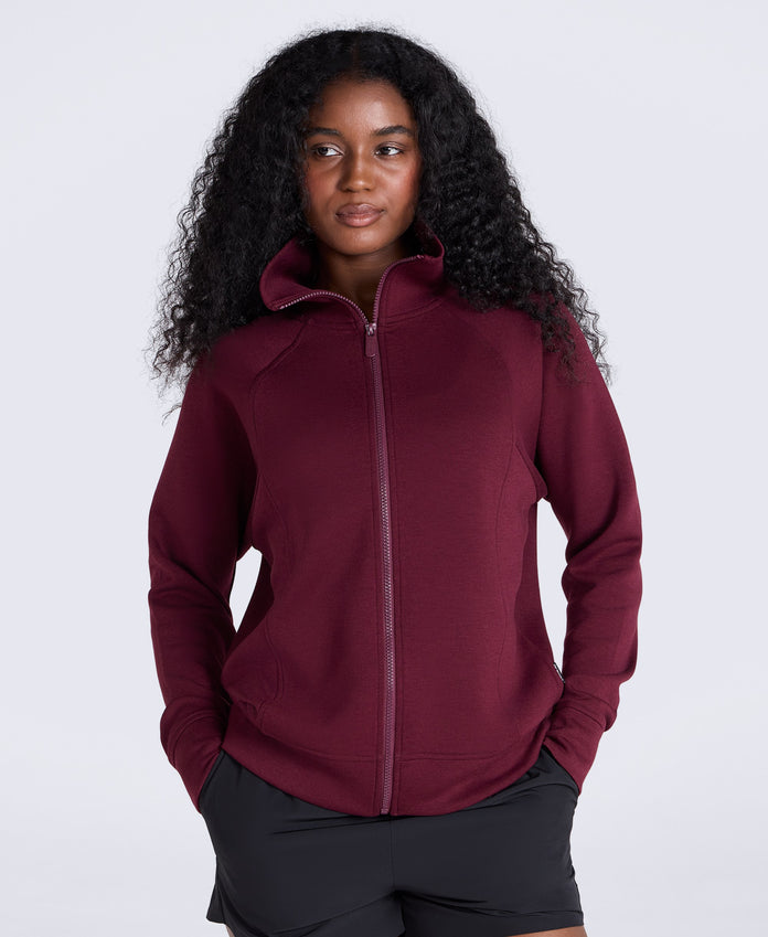 Womens Travel Full Zip Sweatshirt - Burgundy
