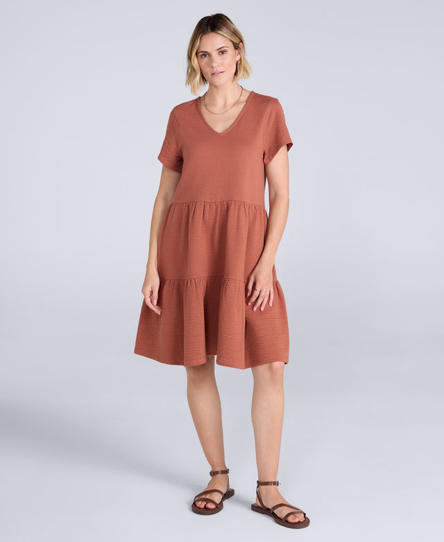Iris Textured Dress - Rust