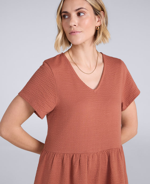 Iris Textured Dress - Rust