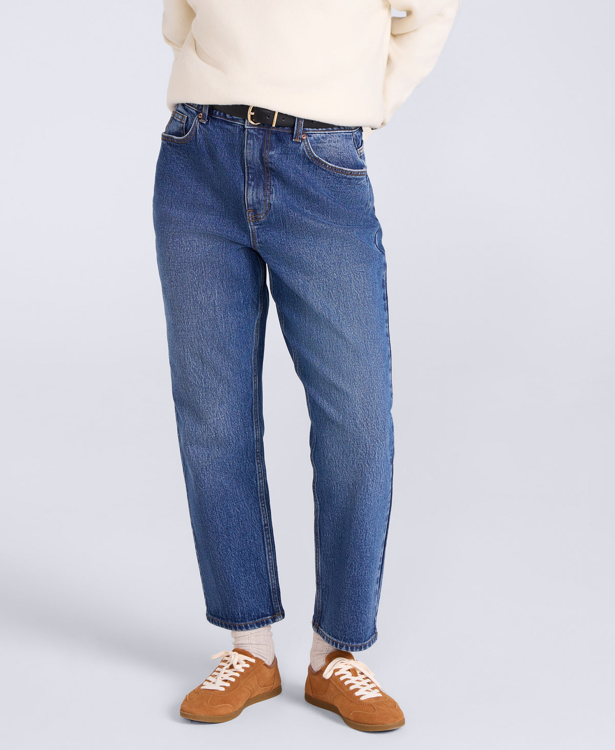High Waisted Straight Leg Womens Jeans - Dark Blue