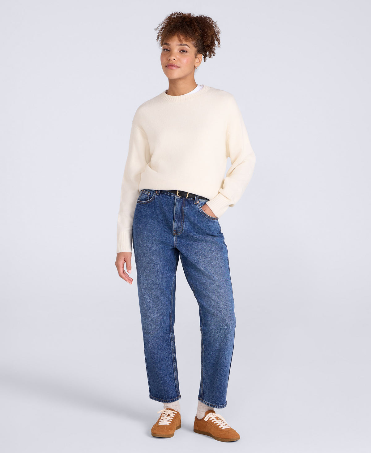 High Waisted Straight Leg Womens Jeans - Dark Blue