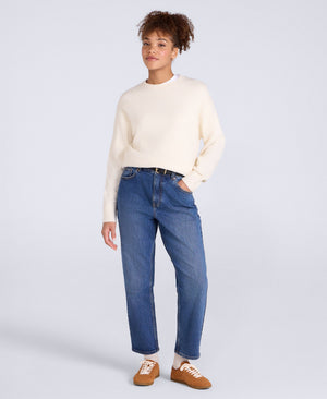 High Waisted Straight Leg Womens Jeans - Dark Blue