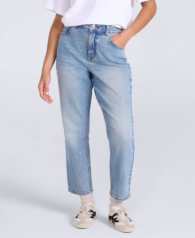 High waisted Straight Leg Womens Jeans - Light Blue