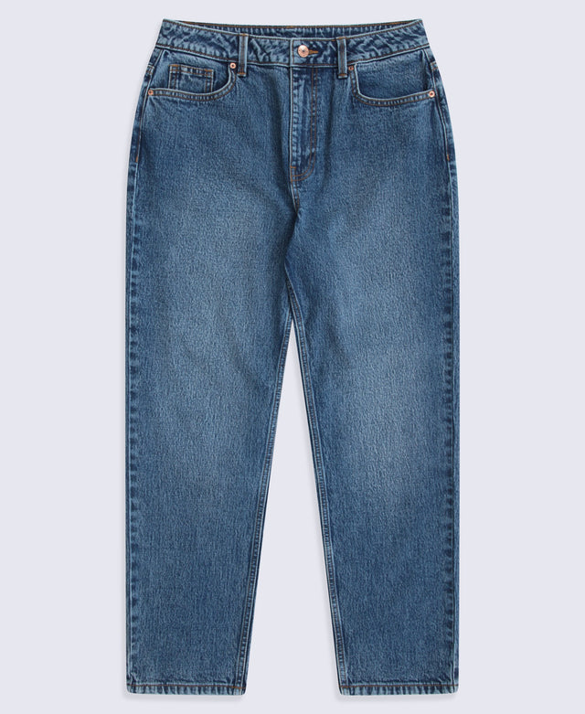 High Waisted Straight Leg Womens Short Fit Jeans - Dark Blue