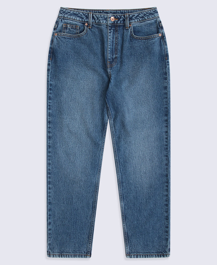 High Waisted Straight Leg Womens Short Fit Jeans - Dark Blue