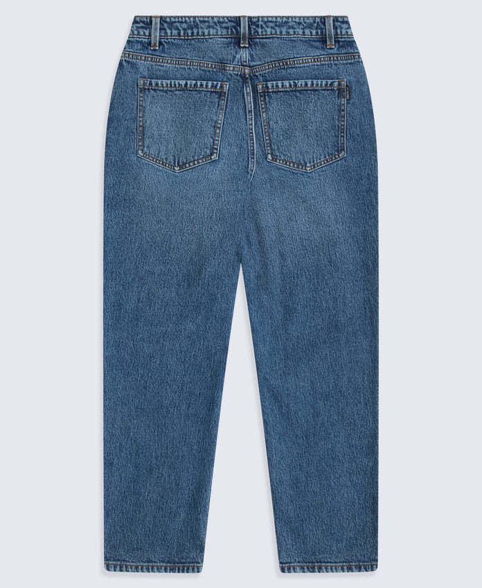 High Waisted Straight Leg Womens Short Fit Jeans - Dark Blue