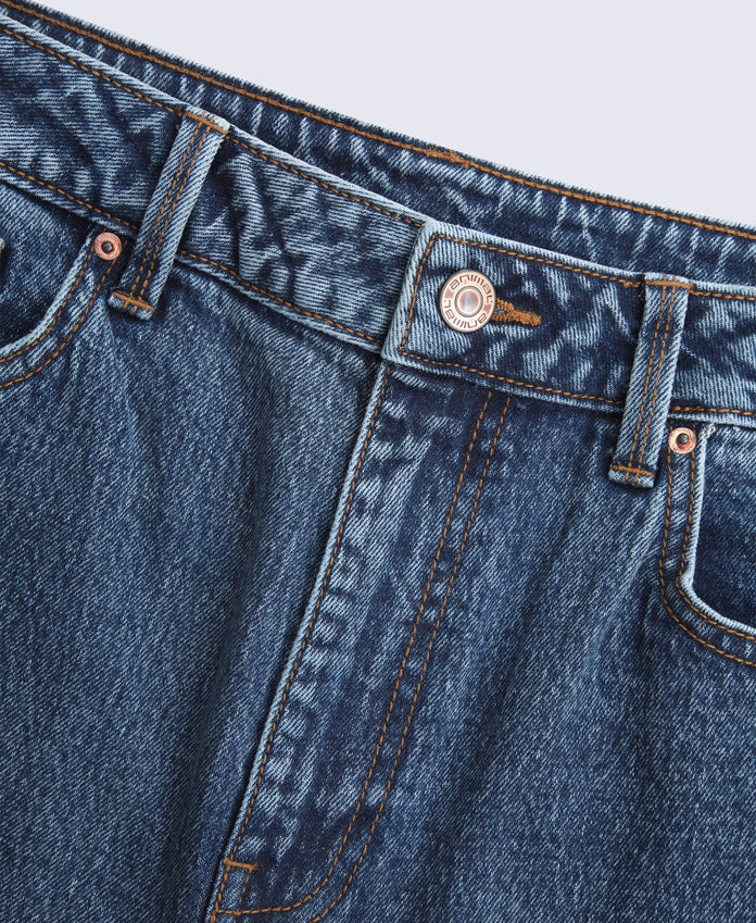 High Waisted Straight Leg Womens Short Fit Jeans - Dark Blue