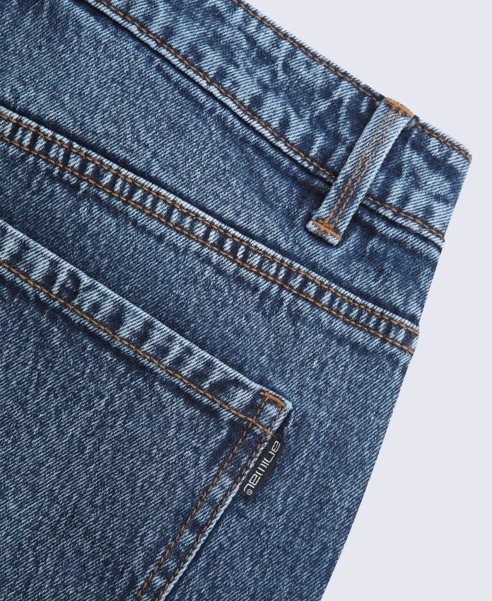 High Waisted Straight Leg Womens Short Fit Jeans - Dark Blue