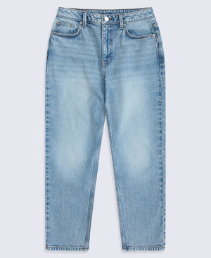 High Waisted Straight Leg Womens Short Fit Jeans - Light Blue
