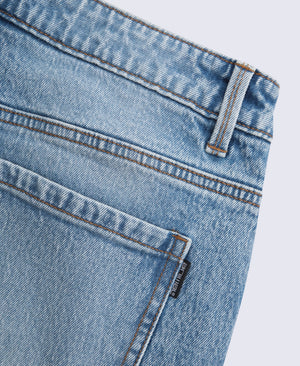 High Waisted Straight Leg Womens Short Fit Jeans - Light Blue