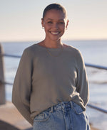 Womens Cotton Textured Jumper - Light Khaki