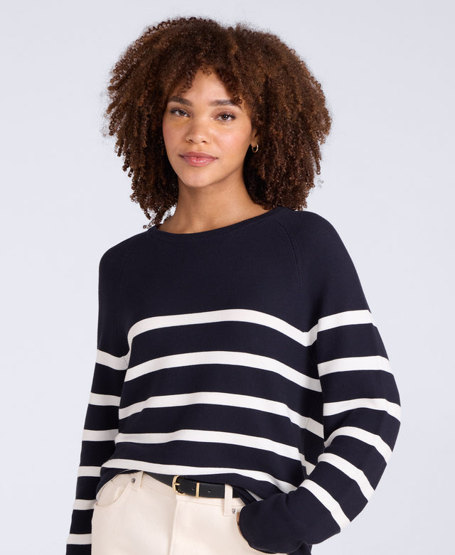 Womens Cotton Textured Jumper - Navy