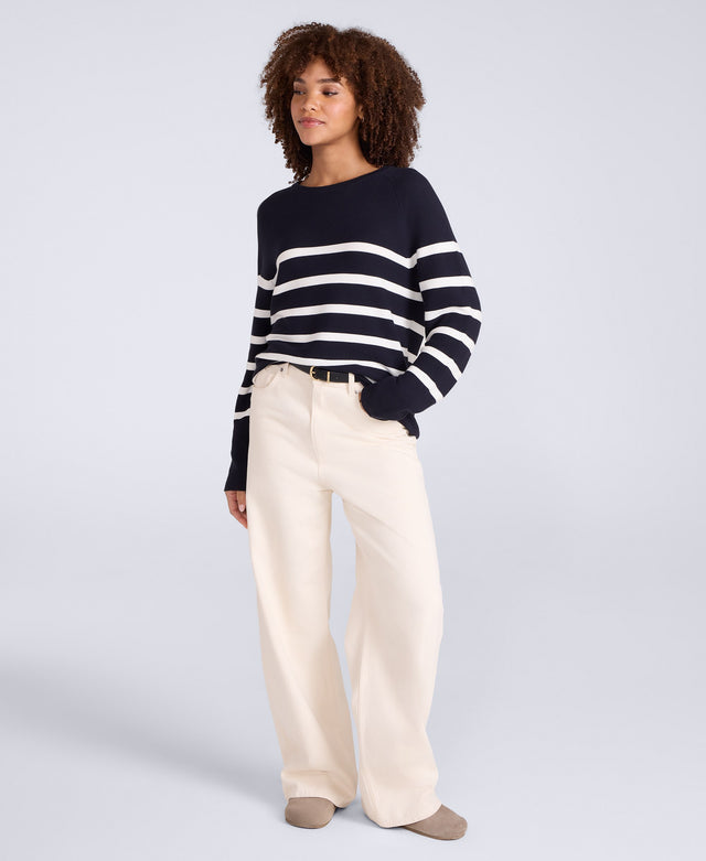 Womens Cotton Textured Jumper - Navy