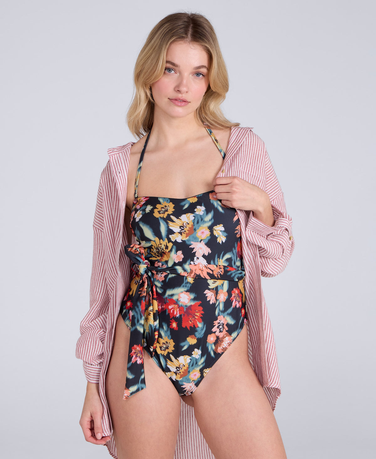 Animal Womens Printed Bandeau Belted Swimsuit - Mixed