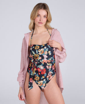 Animal Womens Printed Bandeau Belted Swimsuit - Mixed