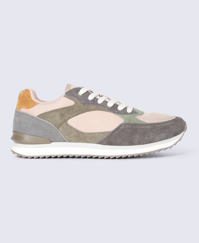 Sutton Mens Casual Leather Trainer - Khaki