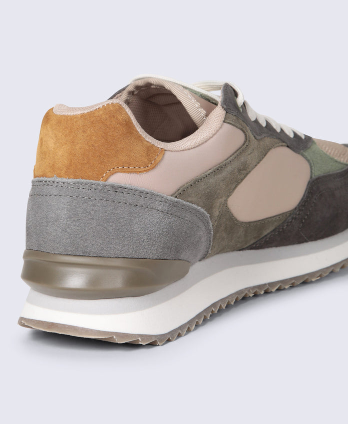 Sutton Mens Casual Leather Trainer - Khaki