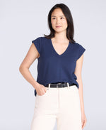 Emilia Womens Cotton V Neck T-Shirt - Navy