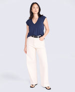 Emilia Womens Cotton V Neck T-Shirt - Navy