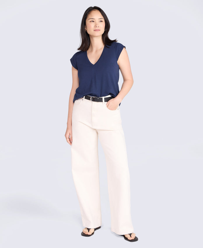 Emilia Womens Cotton V Neck T-Shirt - Navy