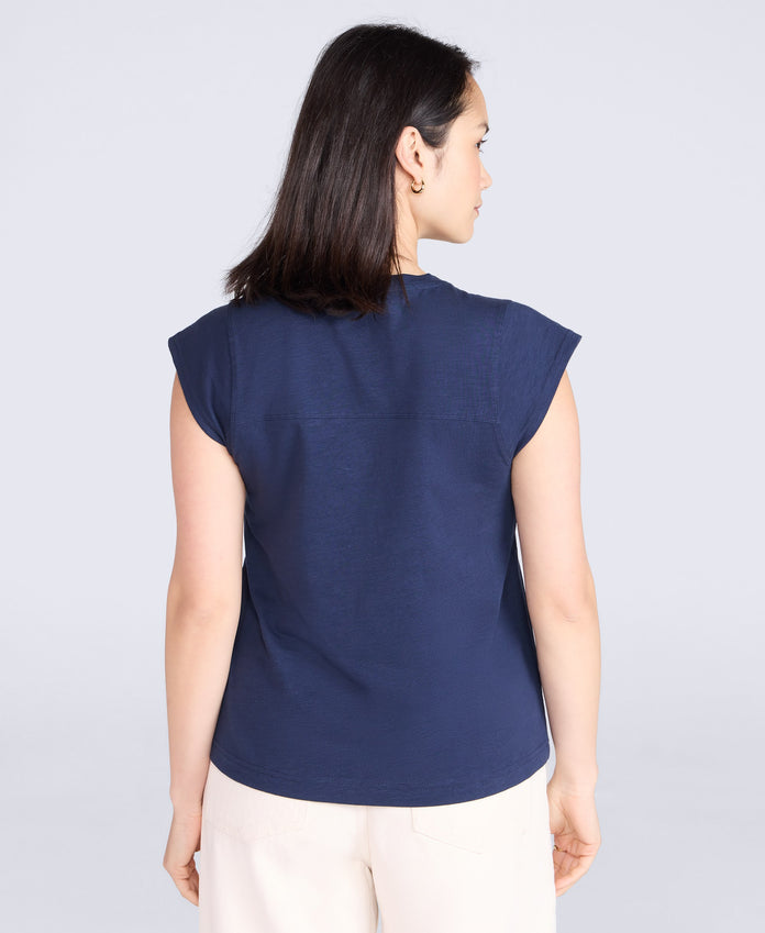 Emilia Womens Cotton V Neck T-Shirt - Navy