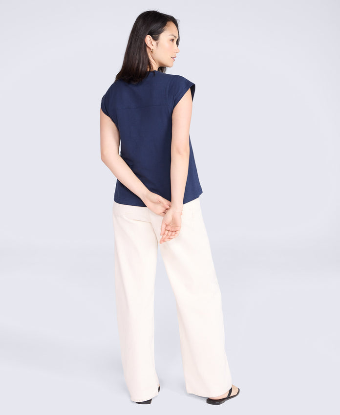 Emilia Womens Cotton V Neck T-Shirt - Navy