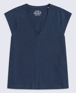 Emilia Womens Cotton V Neck T-Shirt - Navy