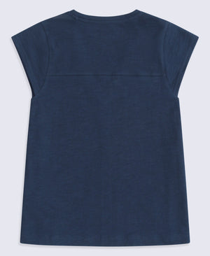 Emilia Womens Cotton V Neck T-Shirt - Navy