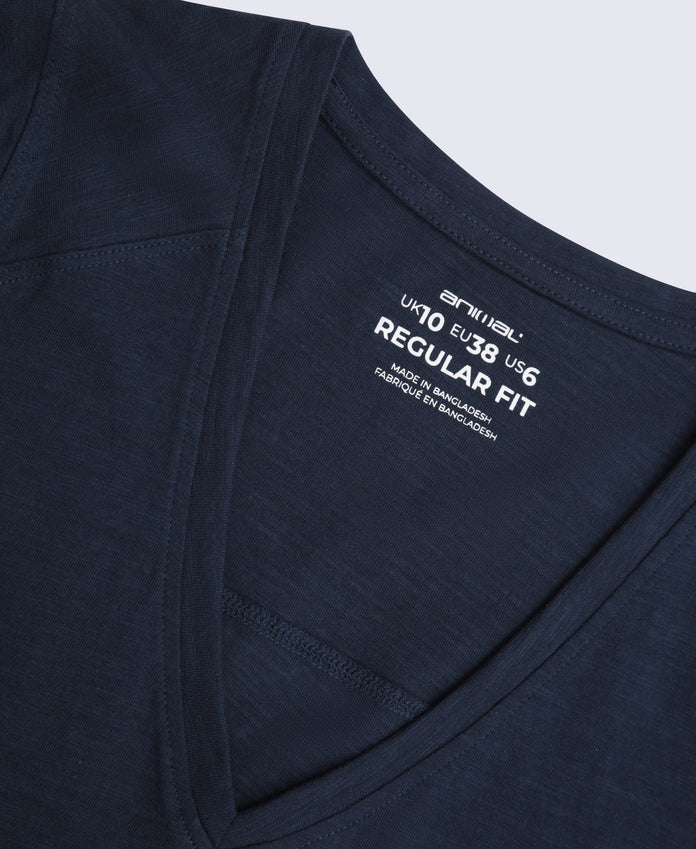 Emilia Womens Cotton V Neck T-Shirt - Navy