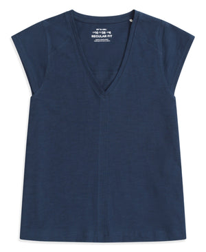 Emilia Womens Cotton V Neck T-Shirt - Navy