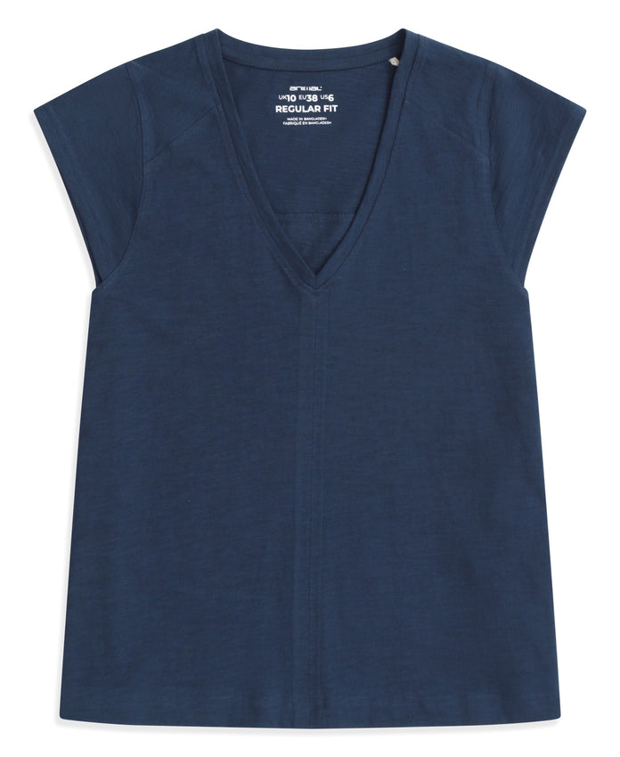 Emilia Womens Cotton V Neck T-Shirt - Navy