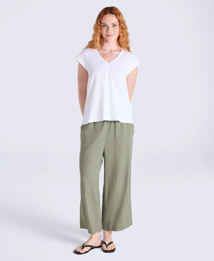 Emilia Womens Cotton V Neck T-Shirt - White