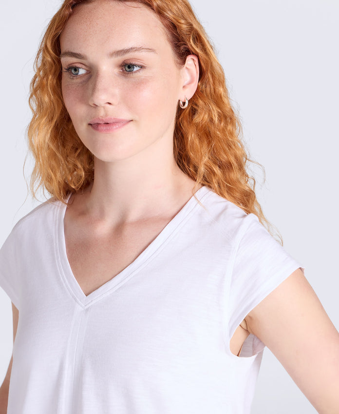 Emilia Womens Cotton V Neck T-Shirt - White