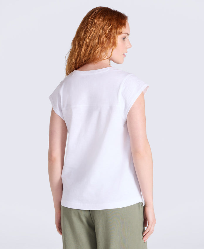Emilia Womens Cotton V Neck T-Shirt - White