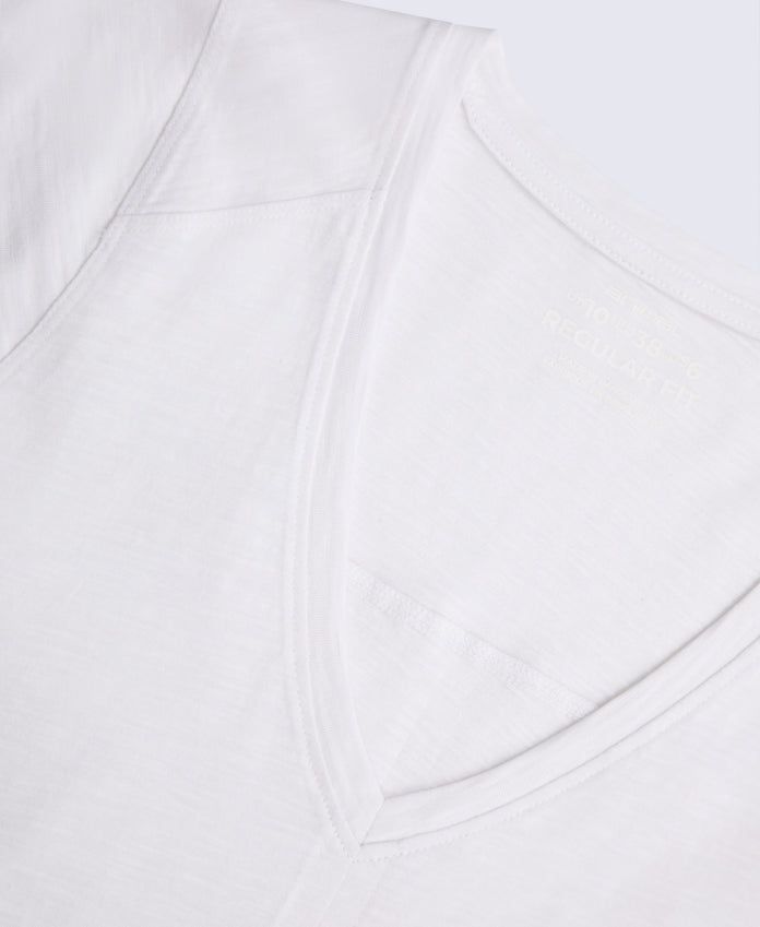 Emilia Womens Cotton V Neck T-Shirt - White