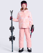 Laxx Printed Kids Waterproof Ski Jacket - Pale Pink