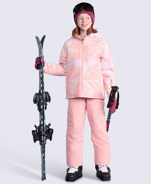Laxx Printed Kids Waterproof Ski Jacket - Pale Pink