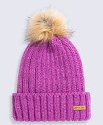 Geneva Womens Sherpa Lined Pom Beanie - Dark Pink