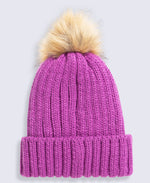 Geneva Womens Sherpa Lined Pom Beanie - Dark Pink