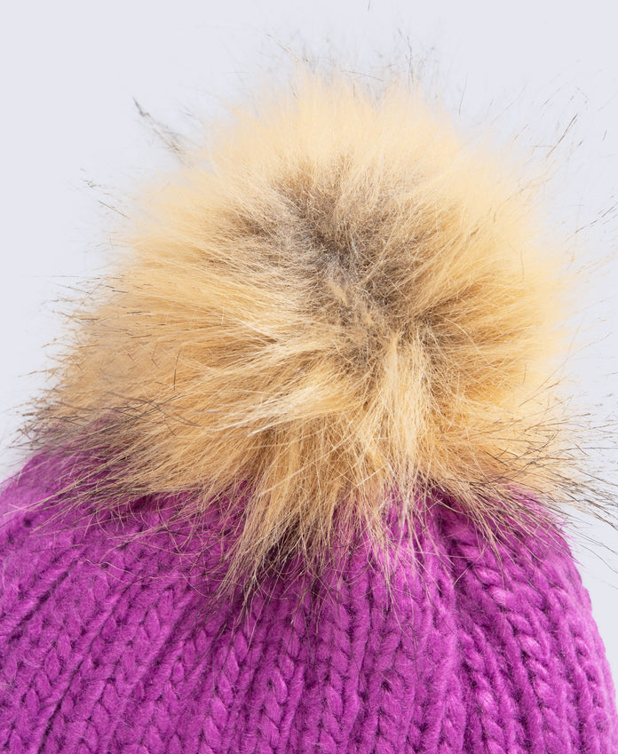 Geneva Womens Sherpa Lined Pom Beanie - Dark Pink