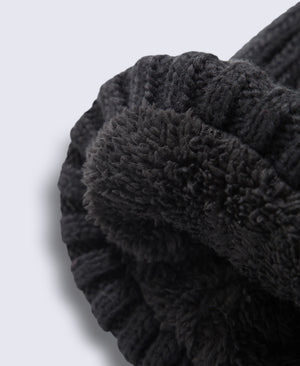 Geneva Womens Sherpa Lined Pom Beanie - Jet Black