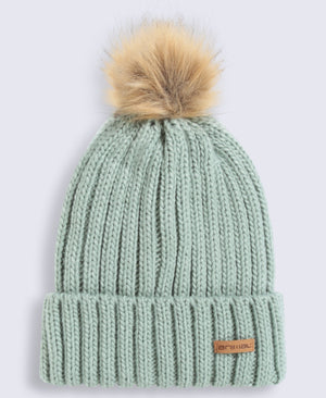 Geneva Womens Sherpa Lined Pom Beanie - Pale Green